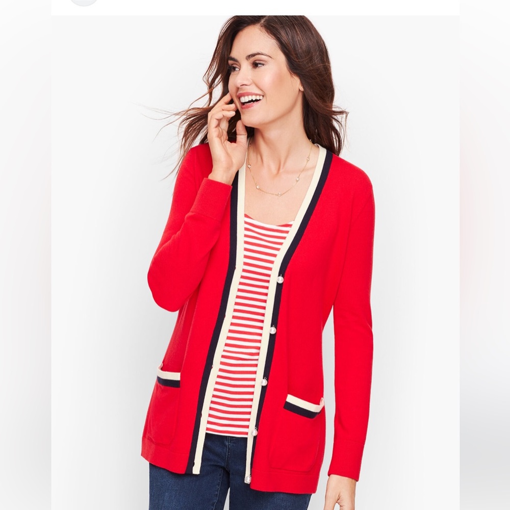 Talbots size M red cardigan with faux pear buttons.  New with tags.